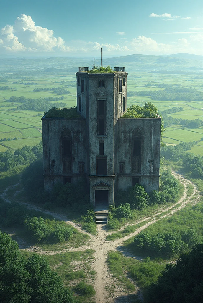 Now generate ,an old concrete orphanage,In the landscape field - SeaArt AI