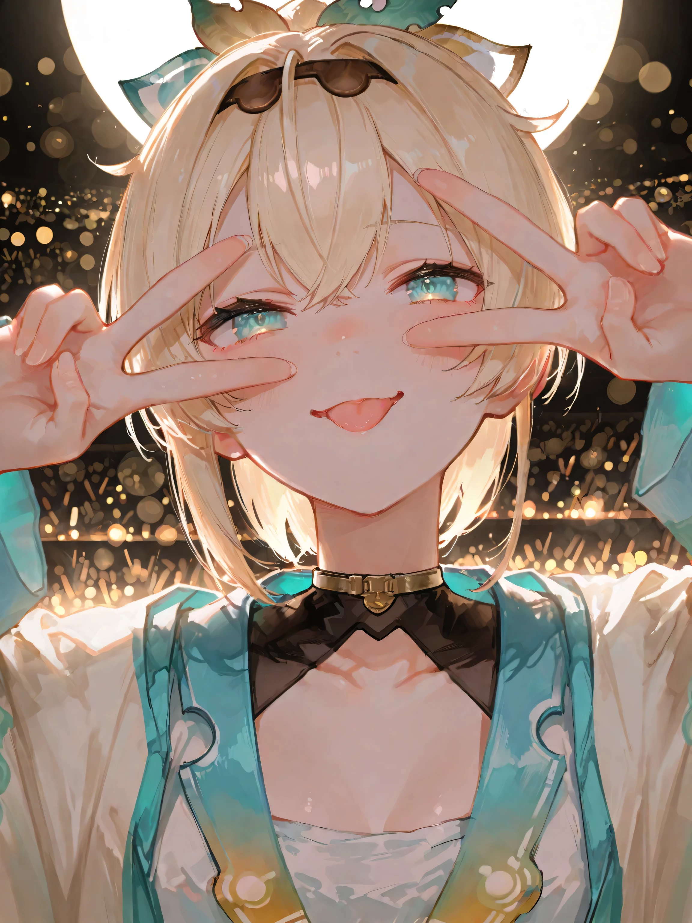 1girl, Kazama Iroha_(Hololive on the game), High Quality, masterpiece, 4K, 8k, Hi-Res, super detailed, HDR, ultra high res, studio lighting, Ultra Fine Painting, Extremely Detailed Description, Professional, bright colors, Bokeh, anime style,source animation ,glossy skin, Cinematic, masterpiece, 最High Quality, Good quality, Newest, smug, tongue, v over eyes, (wide shot:0.7), upper body, sexy, sensitive, looking at the audience, front view, simple white background, bright light from the front