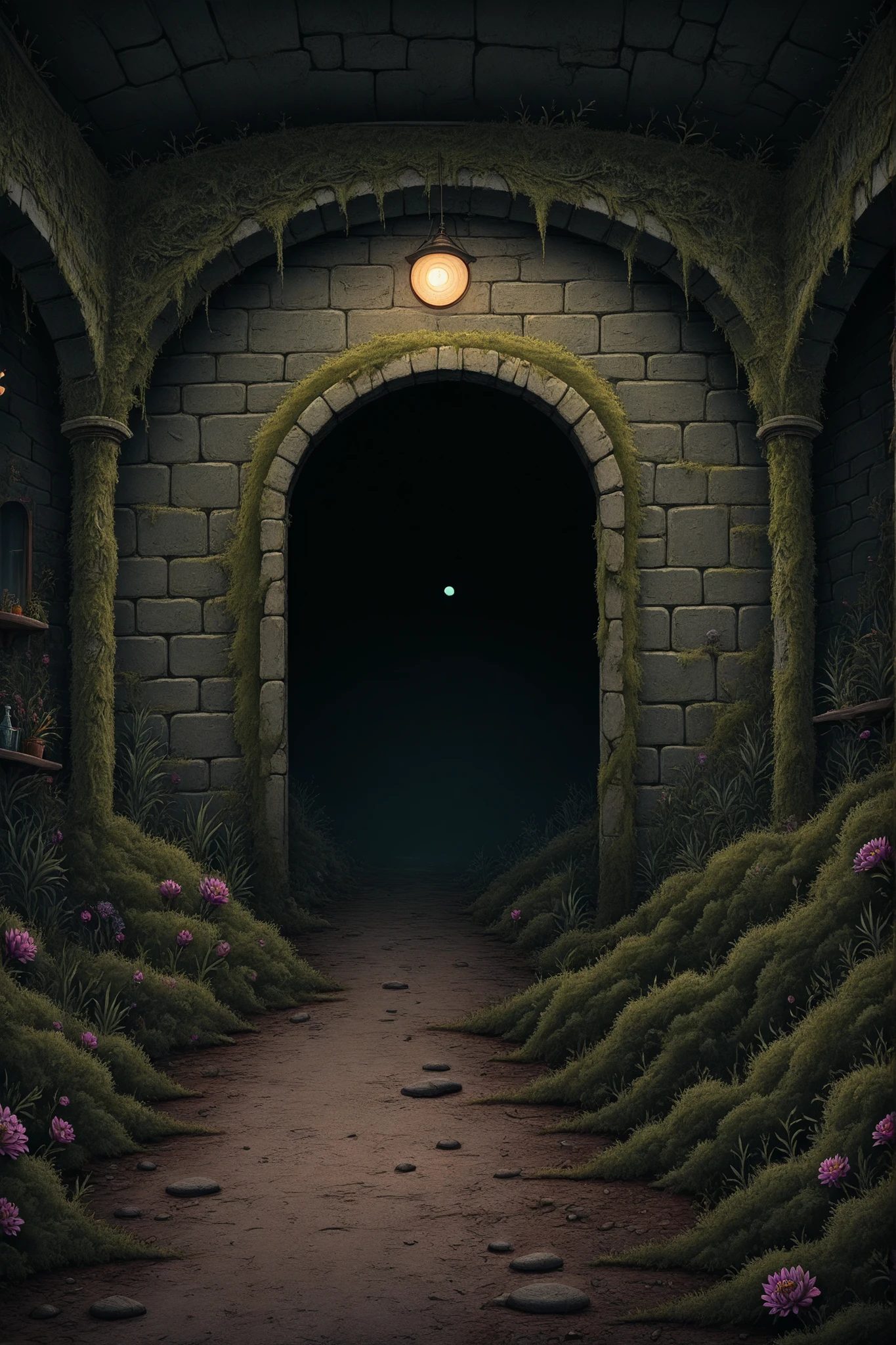 illustration, digital art, dark courtyard, wandering ghosts, horror atmosphere,
moonlit night, eerie shadows, mist,
dilapidated stone walls, overgrown vegetation,
spectral figures, translucent, distorted,
scary, unsettling, visually disturbing,
Masterpiece, best quality