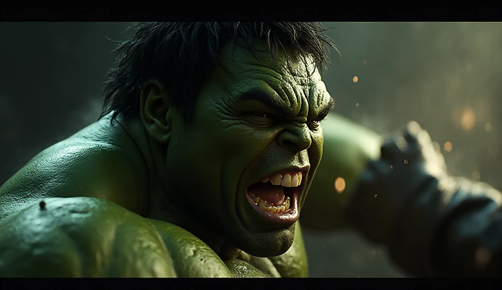 As the Hulk，The visual detail of 8K is grasped to the extreme，HD delicate， expressions are well depicted，The eye details are realistic and godly，The suit details are meticulous，A fusion of Marvel and DC's unique style，Ultra-realistic visuals，Cinematic dynamic composition，Incredible detail，The picture is sharp and clear，The details are exquisitely detailed，The night light creates perfectionism，Award-winning realism style，Moody light effect, wearing technological armor