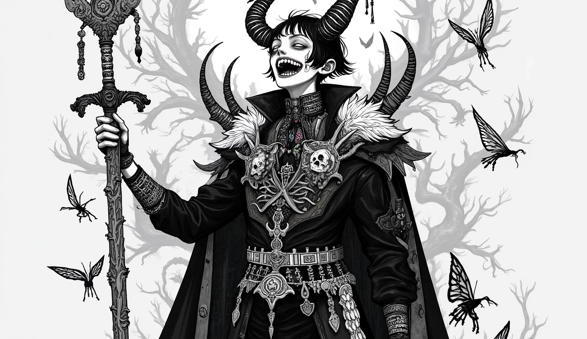 Monstrous Gentleman, Harry Clark style ,David Sims style,
Full Body , Front Map,( Dynamic Poses:1.6),(Shoulder-mounted sword:3.8),( Bone Prong Armor :1.2), ( grey skull shoulder plate:1.2), (Skull Belt:1.2), (phalanx chest covered:1.3), ( Bone Arm Guard , Asymmetric Arm Guard :1.2), Spine Longsword , black and white, grey background, 1 , (Clear Focus, Blurry Perspectives, Blurry Background:1.6)( Dynamic Poses:1.8)