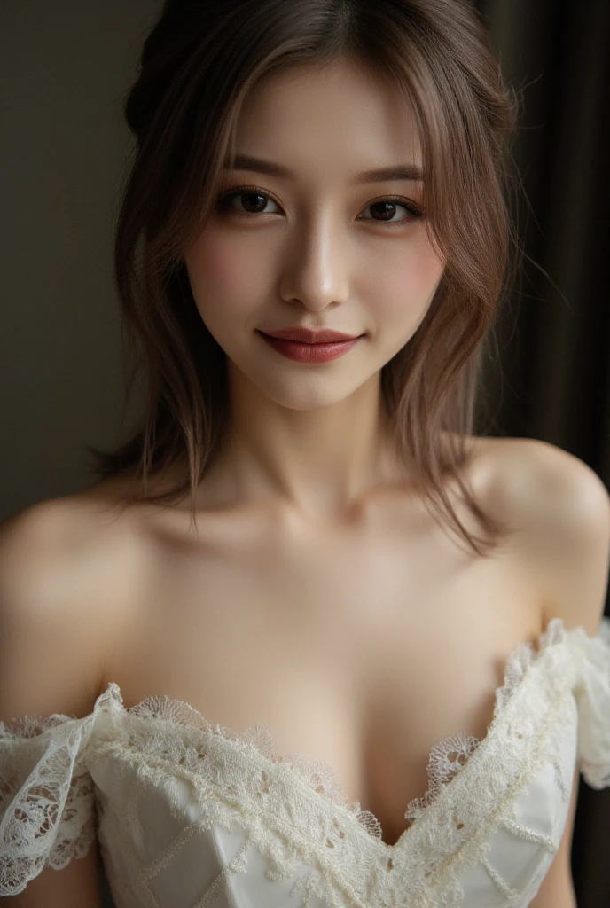 (8K, Raw photography, best quality, ​masterpiece: 1.2), ​masterpiece, Super Detail, 超High resolution, (Realistic and realistic photo: 1.37), high definition RAW color photography, very smooth and beautiful, very detailed, 8K wallpaper , stunning, detailed, highly detailed eyes, highly detailed skin, highly detailed fingers, highly detailed nose, highly detailed mouth, perfect , 1 girl in, Apron, lingerie, Blurred, Blurred background, Blurred foreground, blush , braids , very large full , depth of field, lingerie, eyebrows visible through hair, frills,, hair between the eyes, Indoors, Jewelry, juliet sleeves, Long sleeves, Looking at the Audience, maid, maid apron, Headdress maid, Puffy arms, Long hair Sitting , Solo, White apron, window, Very big full 、Gravure Idol pose、女優、25 years old、tall、cafe、restaurant、