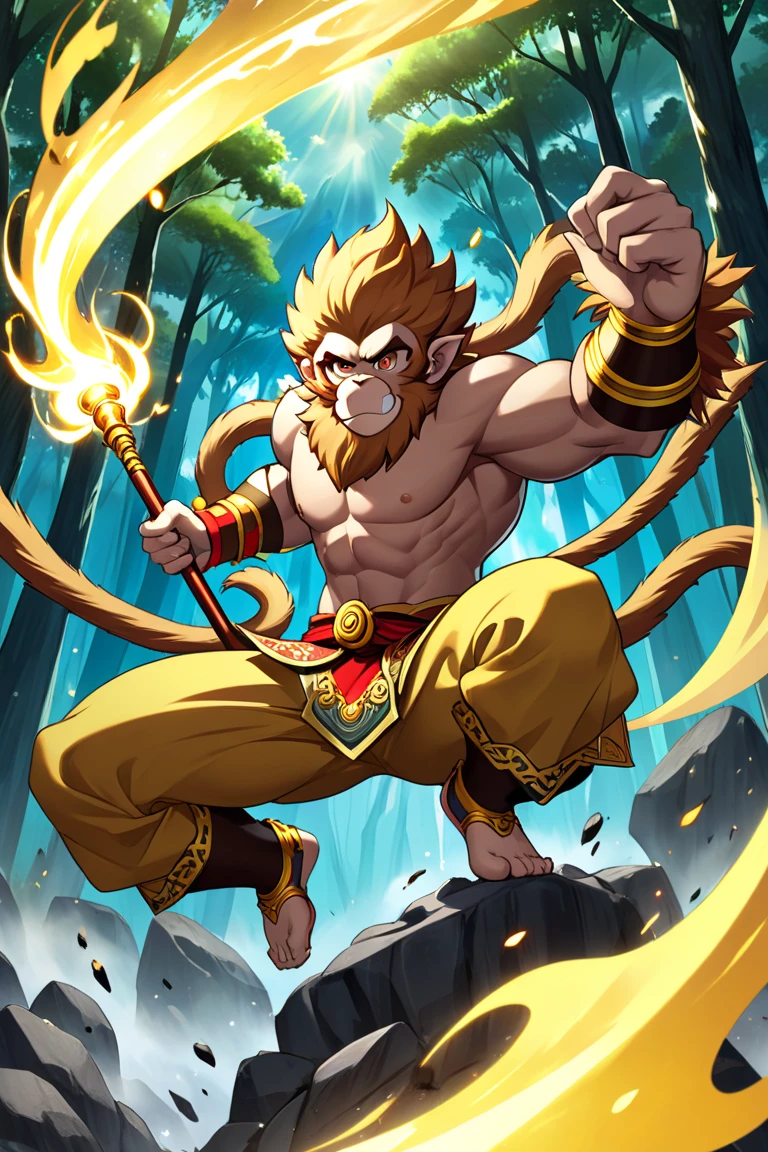 Ancient Chinese comic style journey to the west Sun Wukong was crushed under the Five Elements Mountain，This plot is the price of his rebelliousness.，It is also a reflection of his ability。This section also embodies the principle that the strong has its own strong hand.。