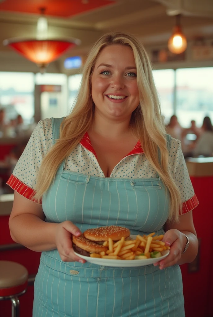 A man asking a chubby girl with red hair in a pink dress at family dinner 