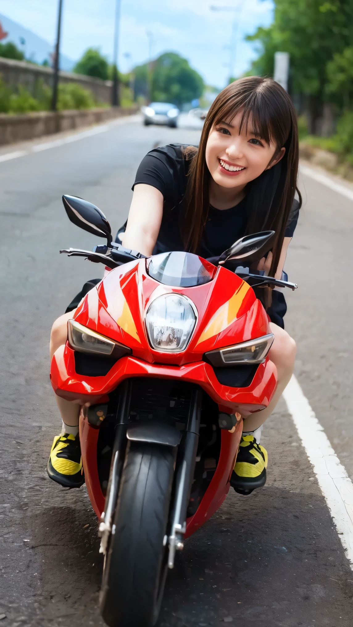 Mario Kart Games,Woman Riding Mario Kart,Run the course,The game's worldview,popping out of the mouth,live-action,Miracle, 8k, Super Detailed, Highest Quality,  Supernatural 