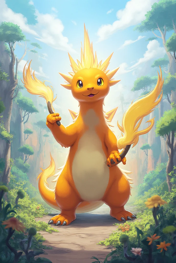 G0D-Pkmn, Beta-Arceus, feral, pokemon (creature), orange eyes, Yellow ocher skin, four-legged animal