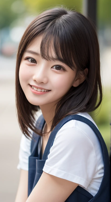 ((8K quality、professional、highest quality、masterpiece：1.3))、solo、Real、Photorealistic、Portrait、(Upper body close-up)、Slender Abs:1.2、Very cute 12-year-old elementary school student、((Flat :1.4、AA cup、Skinny Beautiful Girl:1.4))、((Loose fitting T-shirt、Plain and large long T-shirt:1.4))、School:1.4、Platinum Blonde Hair、Silky straight hair、Beautiful Bangs、Delicate and cute 12-year-old beautiful girl、Slim fit、Skinny body、-surface Scattering、Highly detailed face and skin texture、Beautiful detailed eyes、 Attractive big eyes、Beautiful detailed nose、The best beauty、Shooting from above、Down blouse、Perfect hands、Smile、Looking at the camera