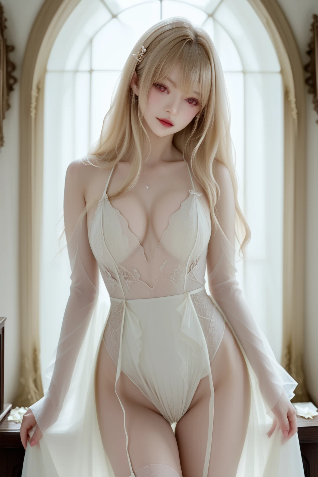 Beautiful details for girl，very detailed eyes and faces，beautiful eyes in detail，ultra - detailed，A high resolution，The is very detailed，The best quality，illustratio，astounding，exquisite details with white hair，best qualtiy，VerydetailedCG，8k wallpaper，face to the viewer，the complex background，bshoulders，seductiv，stas，（Sexual suggestiveness），light in face，cinmatic lighting，1个Giant Breast Girl，（with no underpants）） ，See-through Pajamas， （Lingerie transparent）， Lace skirt，huge tit:1.7  ， （pornographic lingerie））， buttock exposure， Open crotch stockings， h， xxx，Wet, Teenage uncensored， thermography， Pornographic box，mrrpss，