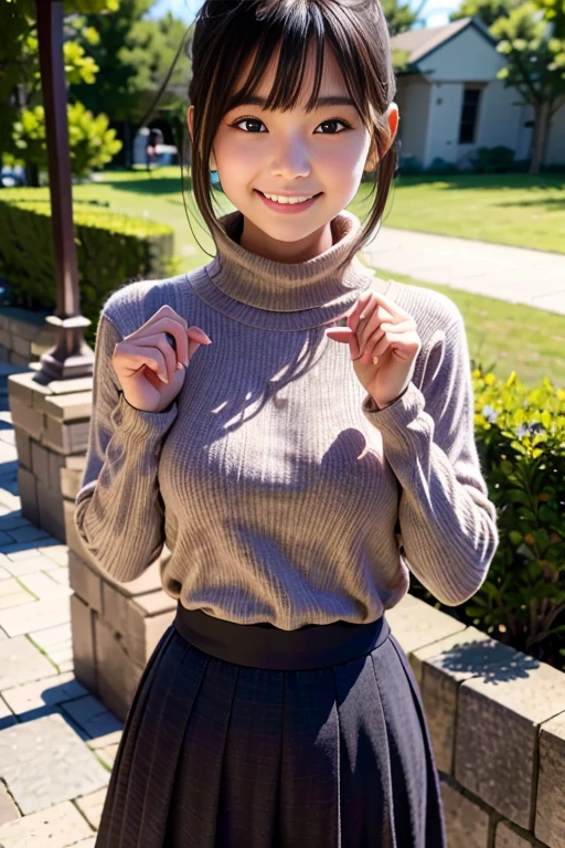 (((Crossbody bag strap))、Japan'The most beautiful mother((35 year old beautiful mature woman.A radiant face，Batch transformation))、((My mother is strong.，round face.))、((Childish face with slanted eyes))（(Blonde((berry))short hair))、 mom、Too big and a bit saggy、， clothes，，RAW development、((Wearing a soft beige turtleneck sweater))、((Wearing a white tight skirt))、((simple blue background))((hyper realistic underarm))((look at me with a smile))((The shape is clearly defined by the bank staff))、((shining face))(( body to satisfy all  desires))、((Fluffy and soft knitted ))、
