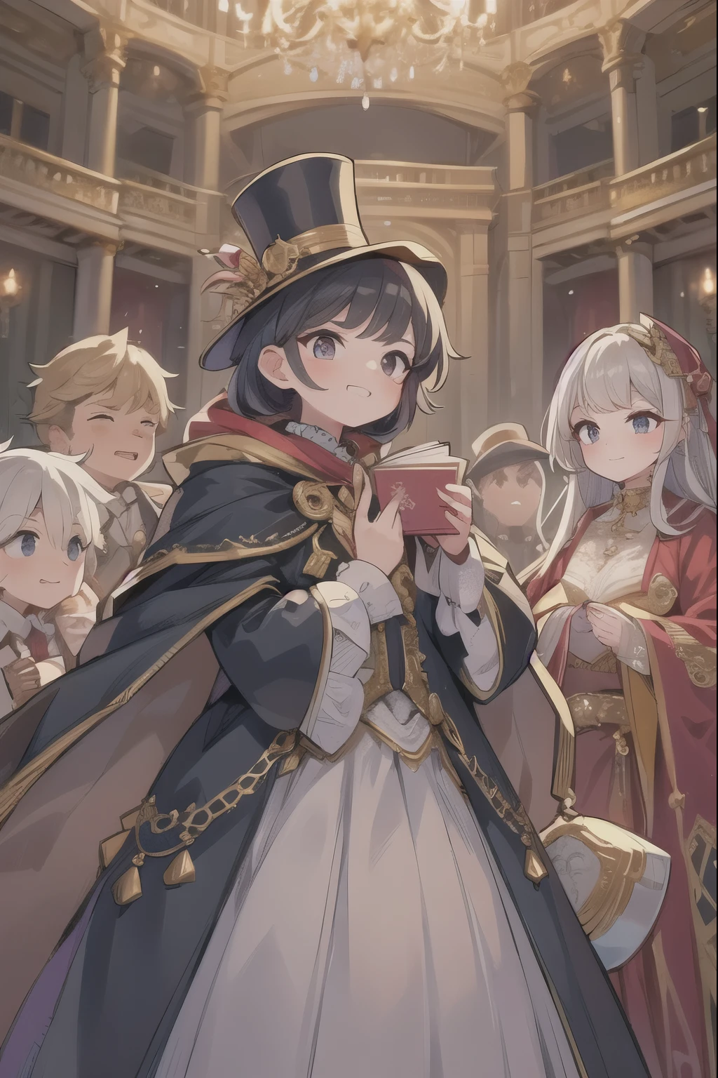 "Opera House Intrigue"
Inside a grand opera house, a man in a tailored cloak and top-hat blends into the crowd. As chandeliers sparkle above, he gracefully pockets a diamond necklace from a noblewoman’s purse. His face is masked with charm and mystery, and his clothing is rich with baroque patterns and golden buttons.