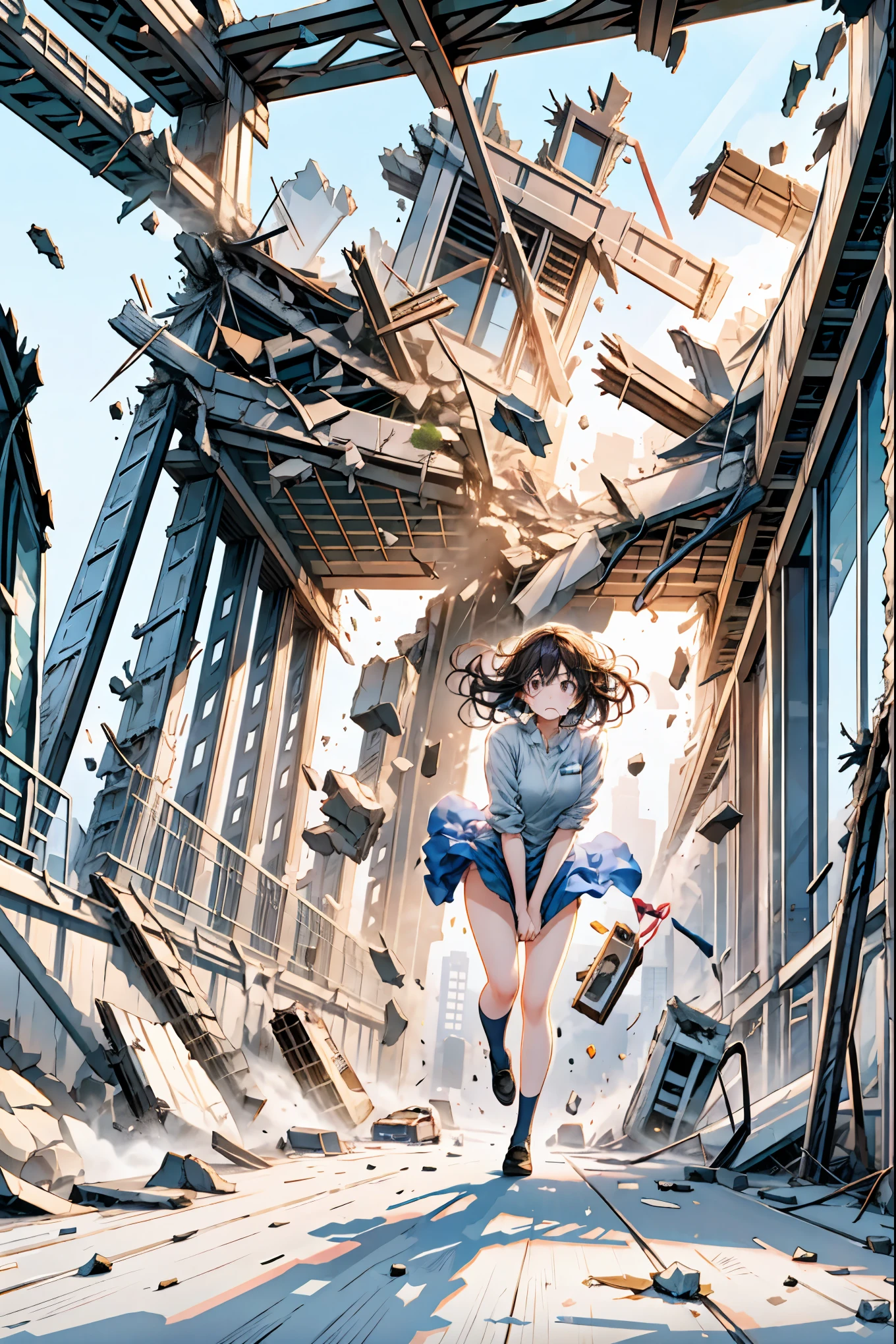 Super Powers Homeless、Psychic Standing Inside the Collapsed Building、stunned expression、Strenuous Posture、Destroyed environment、Dark and Desolate Atmosphere、4K ultra-high definition photo、REALISTIC TEXTURE、Horrifying Dark Tones、Ruins Concept Art、Photographic Rendering、Extreme Textures and Details、HDR、professional、Vivid Colors、The Blown Away Town、Collapsed Building