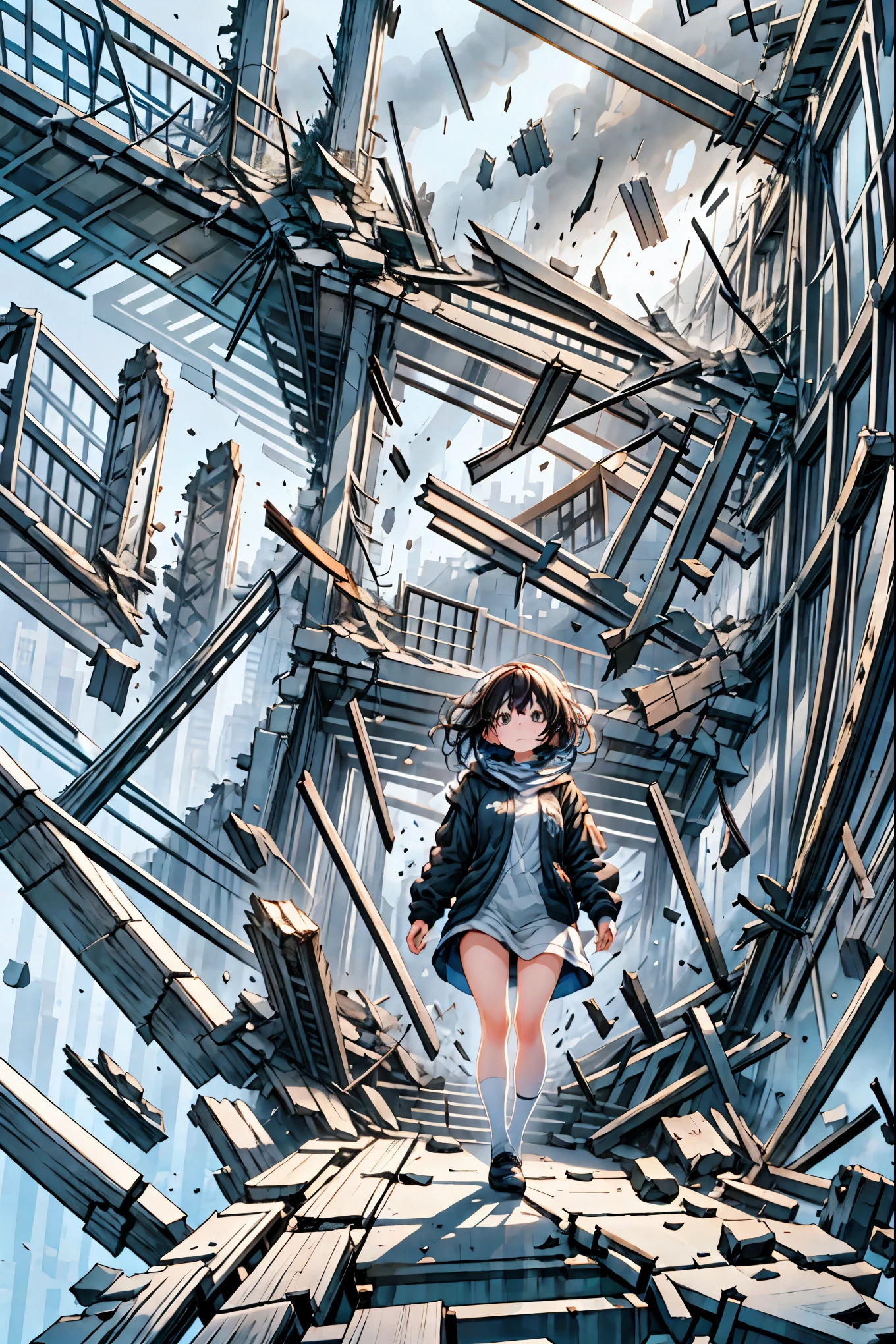 Super Powers Homeless、Psychic Standing Inside the Collapsed Building、stunned expression、Strenuous Posture、Destroyed environment、Dark and Desolate Atmosphere、4K ultra-high definition photo、REALISTIC TEXTURE、Horrifying Dark Tones、Ruins Concept Art、Photographic Rendering、Extreme Textures and Details、HDR、professional、Vivid Colors、The Blown Away Town、Collapsed Building