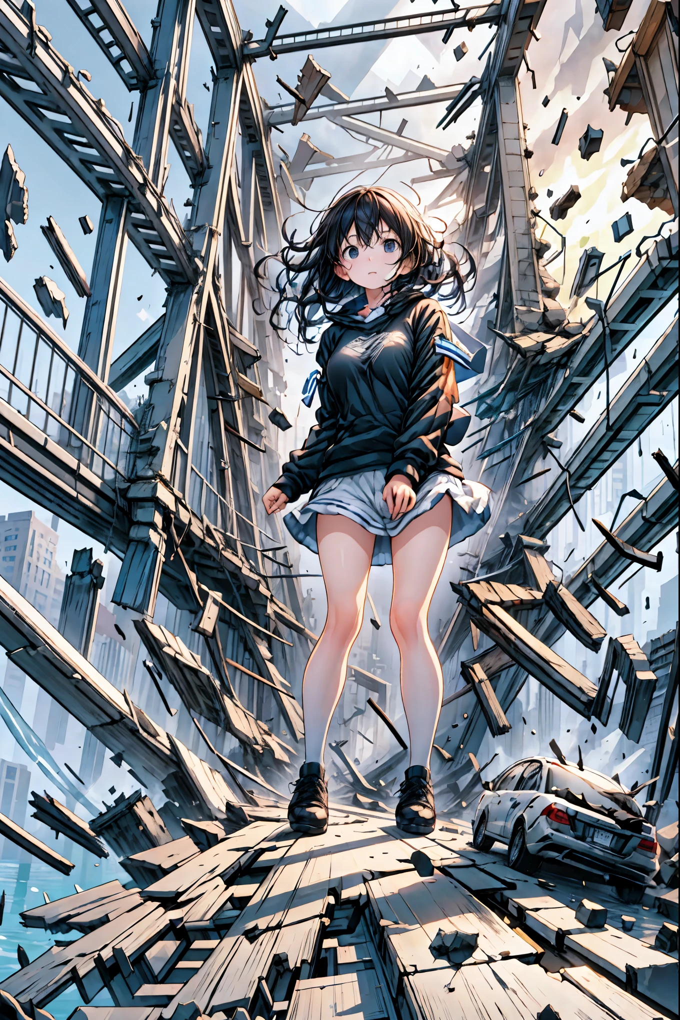 Super Powers Homeless、Psychic Standing Inside the Collapsed Building、stunned expression、Strenuous Posture、Destroyed environment、Dark and Desolate Atmosphere、4K ultra-high definition photo、REALISTIC TEXTURE、Horrifying Dark Tones、Ruins Concept Art、Photographic Rendering、Extreme Textures and Details、HDR、professional、Vivid Colors、The Blown Away Town、Collapsed Building