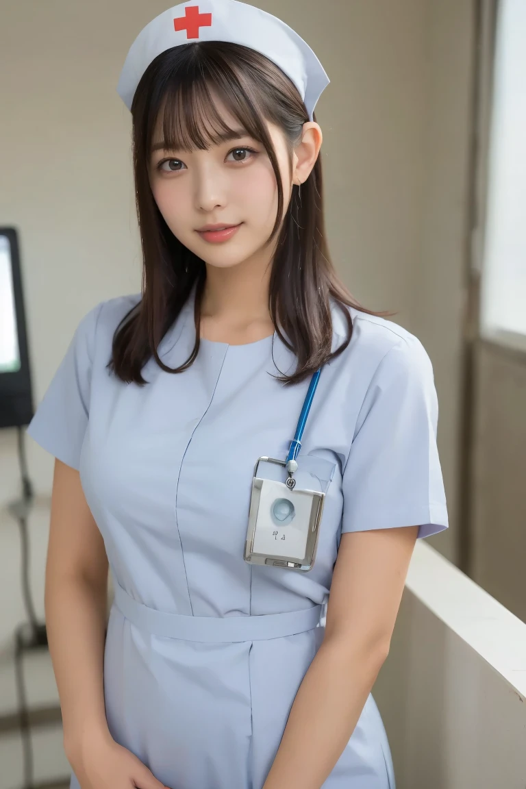 1 Girl,(Wearing white nurse clothes:1.2),(RAW Photos, Highest quality), (Realistic, photo-Realistic:1.4), masterpiece, Very delicate and beautiful, Very detailed, 2k wallpaper, wonderful, finely, Very detailed CG unity 8k wallpaper, Very detailedな, High resolution, Soft Light, Beautiful detailed girl, Very detailed eyes and face, Beautiful and detailed nose, finely beautiful eyes, nurse, Perfect , Black Hair, Upstyle, nurse uniform, ((mask)), Long skirt, nurse, White costume, thin, hospital, clear, White Uniform, hospital room, Neck auscultation,Bobcut