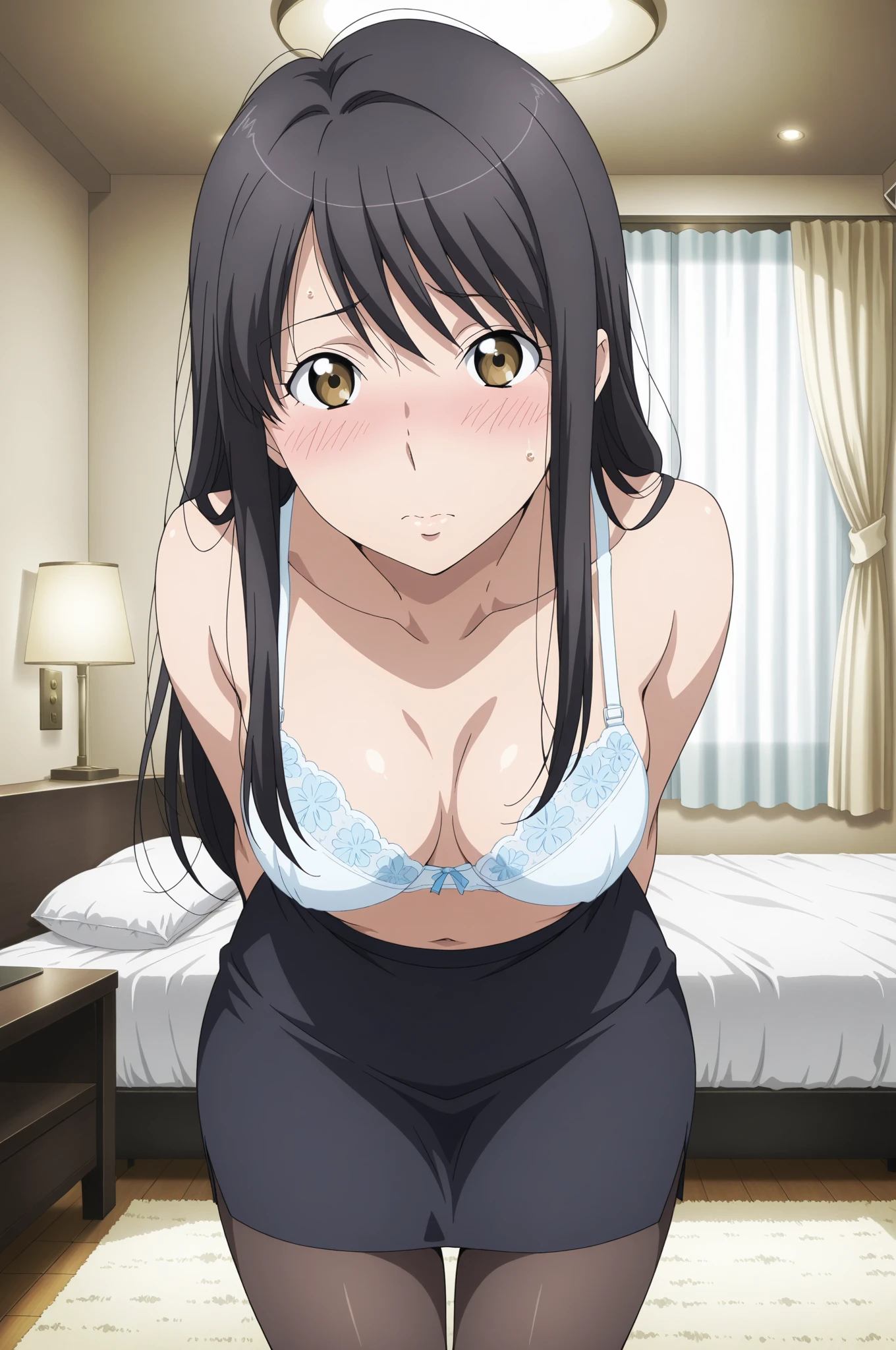 (masterpiece:1.2), best quality, high resolution, unity 8k wallpaper, (illustration), extremely detailed face, perfect lighting, extremely detailed CG, 1girl, solo, <lora:Higashide_Kei:0.7>, kei, red eyes, blue hair, long hair, cleavage, bare shoulders, standing, looking at viewer, ponytail, white bikini, upper body, close up, blush, expressionless, parted lips