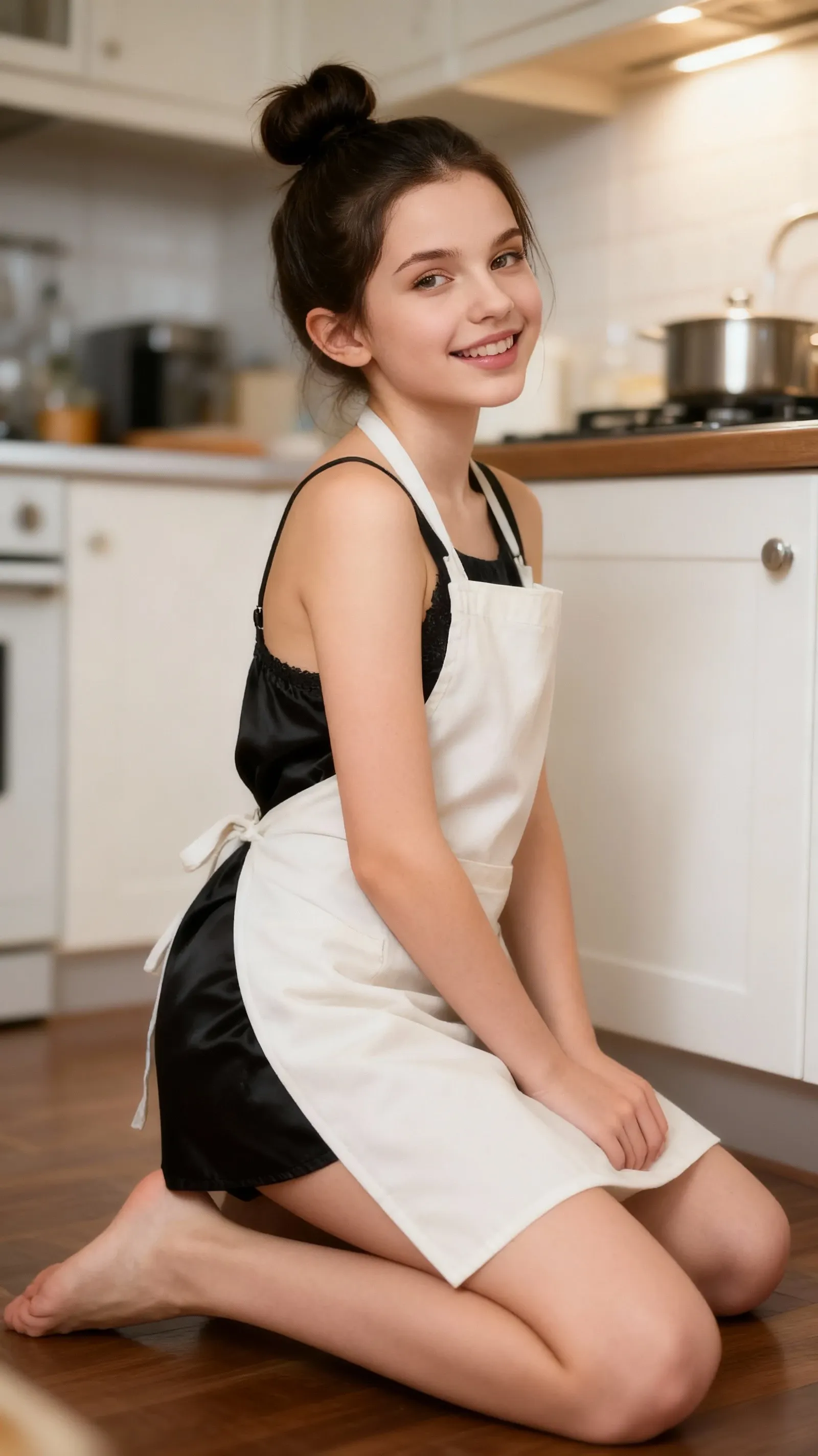 a little, 1girl, apron,