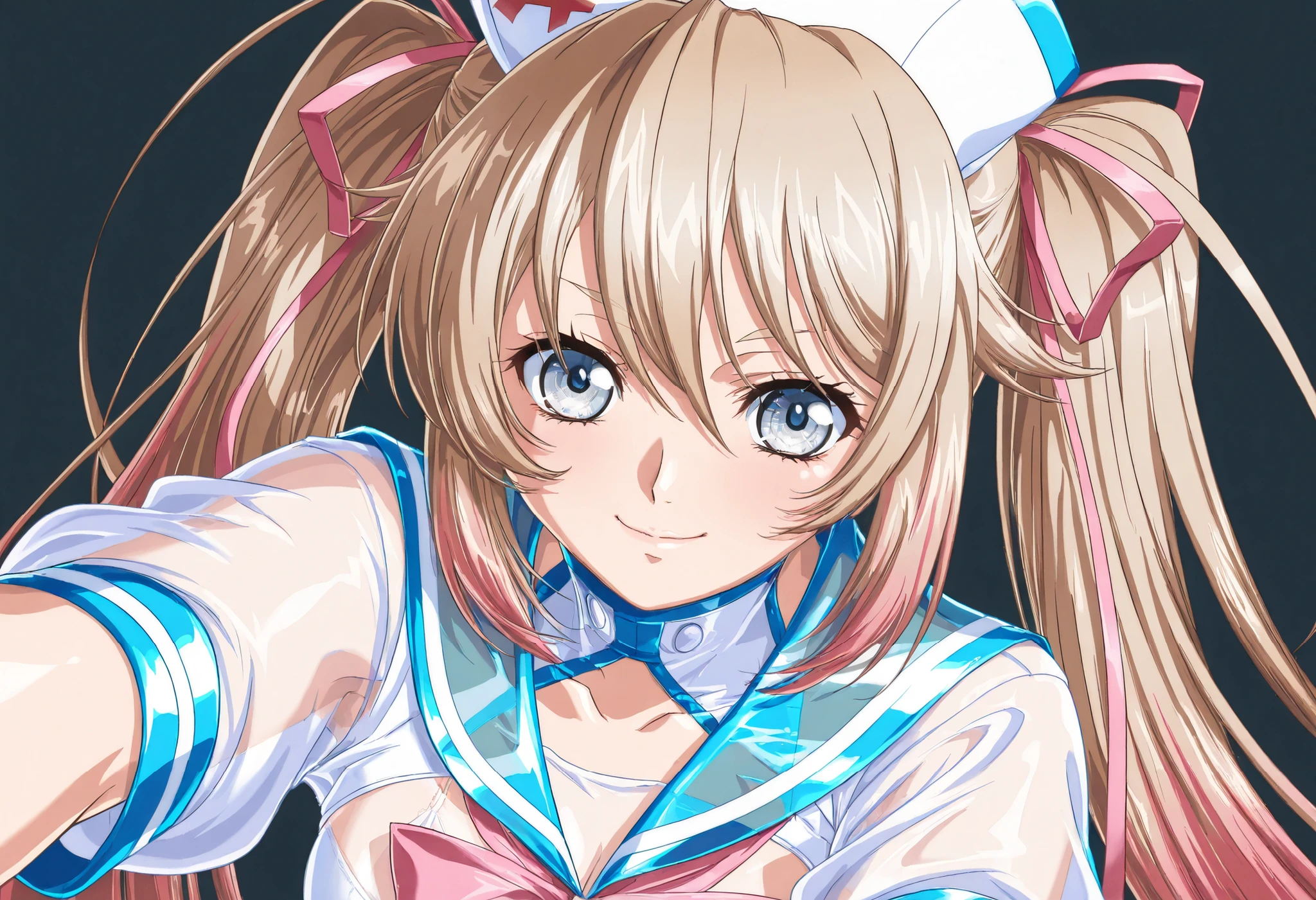(Yokota Mamoru style),Charming Smile,(portrait :1.4),(Yokota Mamoru style),("light brown hair color that faces the front naturally,Twin Tail Hair"),
("Transcendental Cuteアイドルフェイス"),
("Wear an ultra-clear lateX sailor costume that is  all over the short sleeve,wear the most  clear lateX clear lateX clear pink ribbon"),
("Wear an Ultra Clear LateX See-through LateX Sailor Costume Style {X} Wear an Ultra Clear LateX See-through LateX Sailor Costume Style {X} Short Sleeves Super Clear  See-through LateX,wear an ultra-clear lateX see-through sailor top with the full surface of the short sleeve,wear an ultra-clear clear lateX see-through clear blue sailor miniskirt with the highest transparency on the entire surface of the ultra-transparent clear clear blue"),
("ultra real super clear see through sailor costume style"),
("with the Most Transparent Background"),
masterpiece, photorealistic, Impressionism, Very detailed, depth of field, dynamic lighting, Highest Quality, very aesthetic, 8k, Highest Quality, Clear Focus,
realistic.
1girl, gal idol,  beautiful ,Frontal position と顔,
("Highlights Super Clear Ultra Clear ,Best Ultra Realistic Ultra Clear  TeXture"),
("Facing Front,Frontal position "),
("Transcendental Cute顔,Transcendental Beautiful Girl"),
("Clear Eyes,small face,EXtremely beautiful,Transcendental Cute"),
("cute double eyelids, thin eyebrows,closed mouth"),
("blonde and pink hair"),
("Super Clear Nurse Female"),
("brightest lighting and light、It is shot in an ultra-clear space"),
bang. Real skin, 
shot from the front, face focus, 
on a bra, dynamic angle.