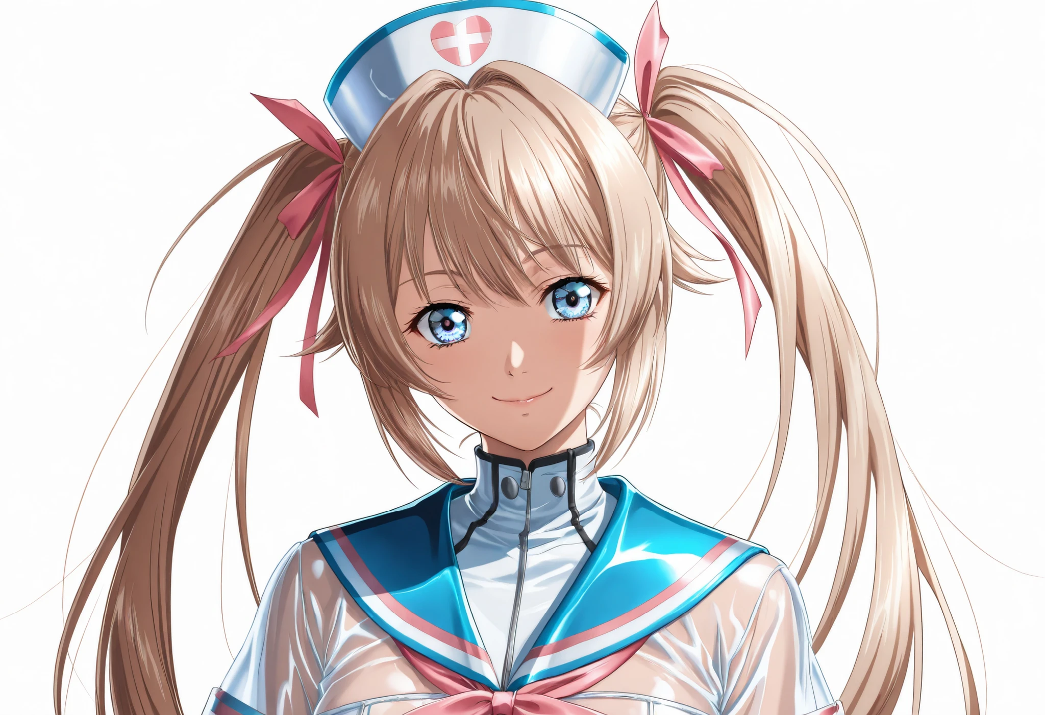 (Yokota Mamoru style),Charming Smile,(portrait :1.4),(Yokota Mamoru style),("light brown hair color that faces the front naturally,Twin Tail Hair"),
("Transcendental Cuteアイドルフェイス"),
("Wear an ultra-clear lateX sailor costume that is  all over the short sleeve,wear the most  clear lateX clear lateX clear pink ribbon"),
("Wear an Ultra Clear LateX See-through LateX Sailor Costume Style {X} Wear an Ultra Clear LateX See-through LateX Sailor Costume Style {X} Short Sleeves Super Clear  See-through LateX,wear an ultra-clear lateX see-through sailor top with the full surface of the short sleeve,wear an ultra-clear clear lateX see-through clear blue sailor miniskirt with the highest transparency on the entire surface of the ultra-transparent clear clear blue"),
("ultra real super clear see through sailor costume style"),
("with the Most Transparent Background"),
masterpiece, photorealistic, Impressionism, Very detailed, depth of field, dynamic lighting, Highest Quality, very aesthetic, 8k, Highest Quality, Clear Focus,
realistic.
1girl, gal idol,  beautiful ,Frontal position と顔,
("Highlights Super Clear Ultra Clear ,Best Ultra Realistic Ultra Clear  TeXture"),
("Facing Front,Frontal position "),
("Transcendental Cute顔,Transcendental Beautiful Girl"),
("Clear Eyes,small face,EXtremely beautiful,Transcendental Cute"),
("cute double eyelids, thin eyebrows,closed mouth"),
("blonde and pink hair"),
("Super Clear Nurse Female"),
("brightest lighting and light、It is shot in an ultra-clear space"),
bang. Real skin, 
shot from the front, face focus, 
on a bra, dynamic angle.