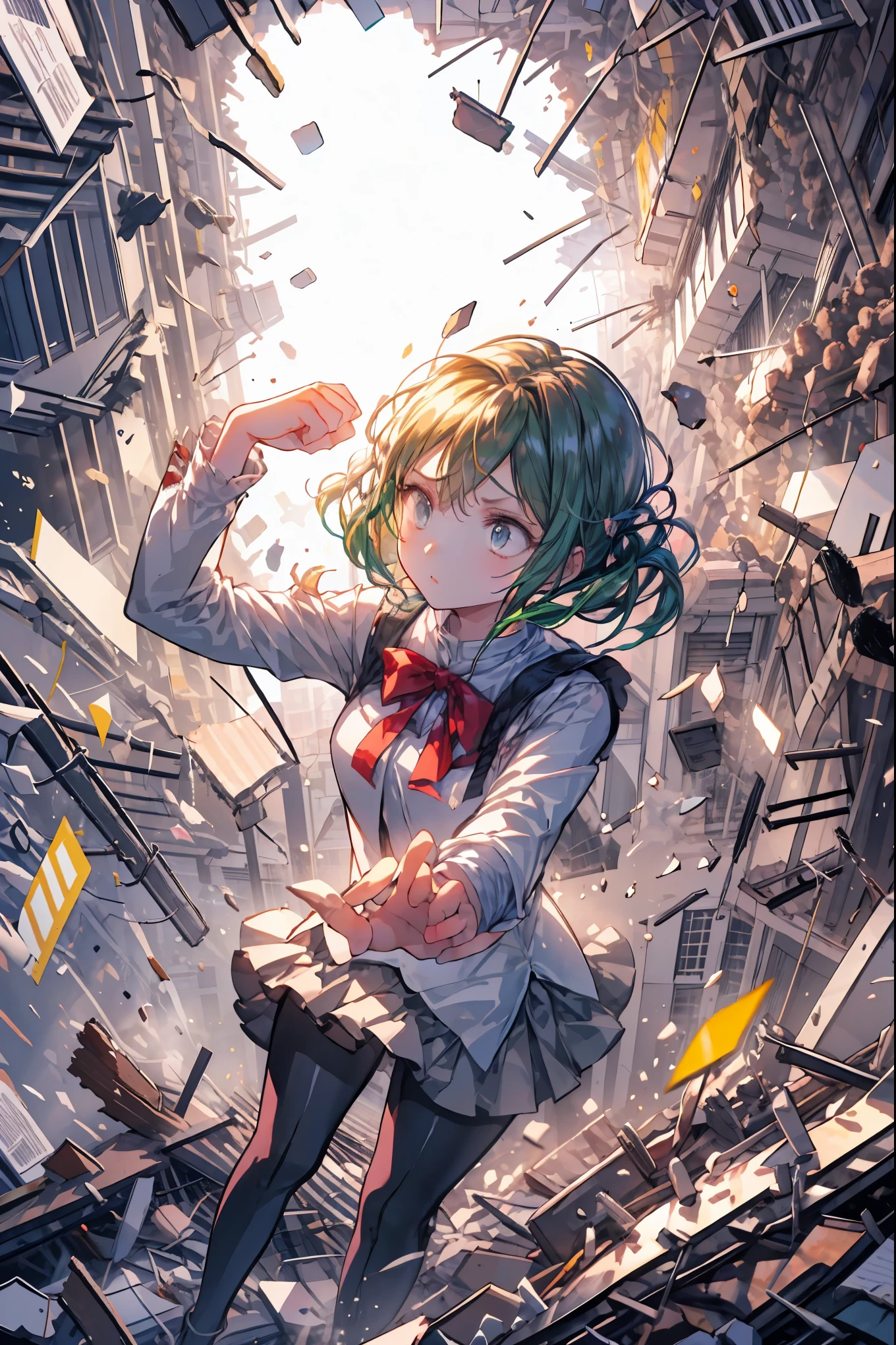 ((from above:1.2)),かなり俯瞰で、I can see my whole body,Super Powers Homeless、psychic standing inside a collapsed building with a pretty bird's-eye view、Did it again、Tehepero、stunned expression、Strenuous Posture、Destroyed environment、Dark and Desolate Atmosphere、4K ultra-high definition photo、REALISTIC TEXTURE、Horrifying Dark Tones、Ruins Concept Art、Photographic Rendering、Extreme Textures and Details、HDR、professional、Vivid Colors、The Blown Away Town、Collapsed Building