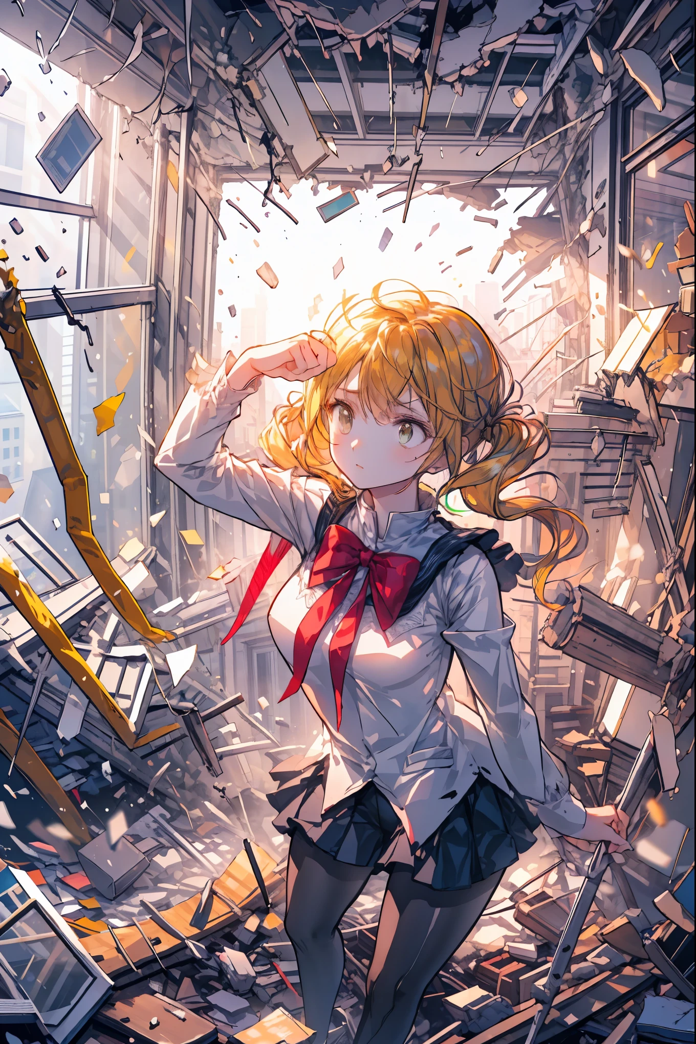 ((from above:1.2)),Quite a bird's-eye view、I can see my whole body,Super Powers Homeless、psychic standing inside a collapsed building with a pretty bird's-eye view、Did it again、Tehepero、stunned expression、Strenuous Posture、Destroyed environment、Dark and Desolate Atmosphere、4K ultra-high definition photo、REALISTIC TEXTURE、Horrifying Dark Tones、Ruins Concept Art、Photographic Rendering、Extreme Textures and Details、HDR、professional、Vivid Colors、The Blown Away Town、Collapsed Building