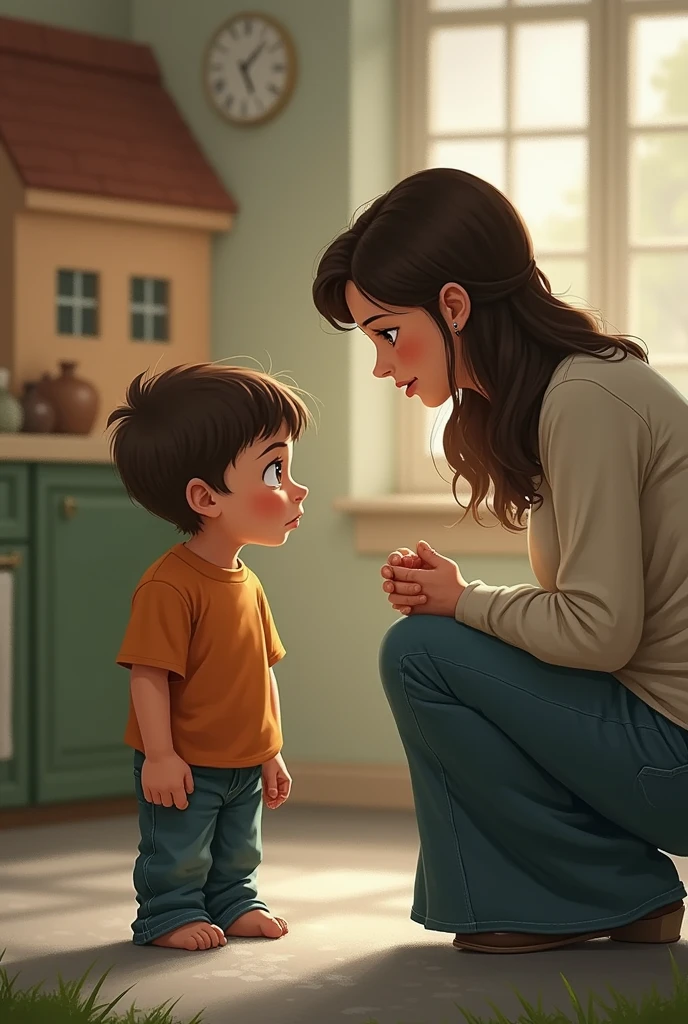 Imagine this boy and his mother is talking to him and he is upset