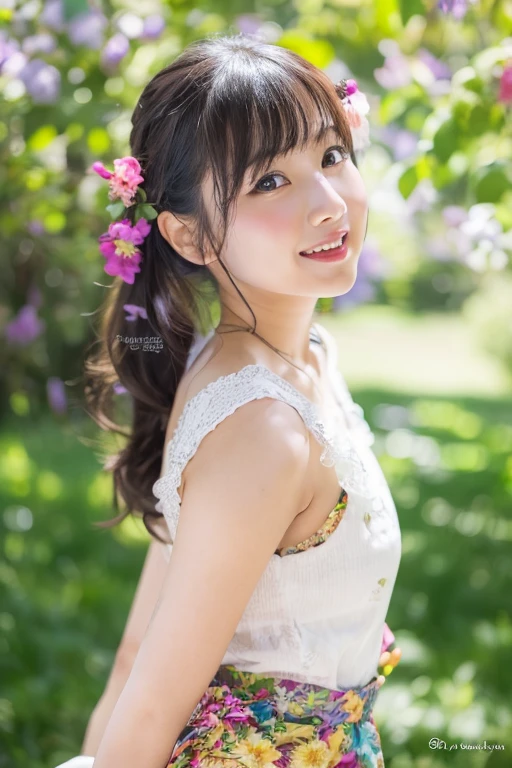 1girl, tayror swift, (pink long dress), (sheer ruffle dress), smile, japanese idol, in the field many flowers, masterpiece, high quality, beautiful, 4k, beautiful detailed, glow, multiple color hair, from above, depth of field, light particles, HDR, Rembrandt lighting, colorful refraction, lens flare, bloom, film Reflection, colorful refraction, chromatic aberration, light diffusion