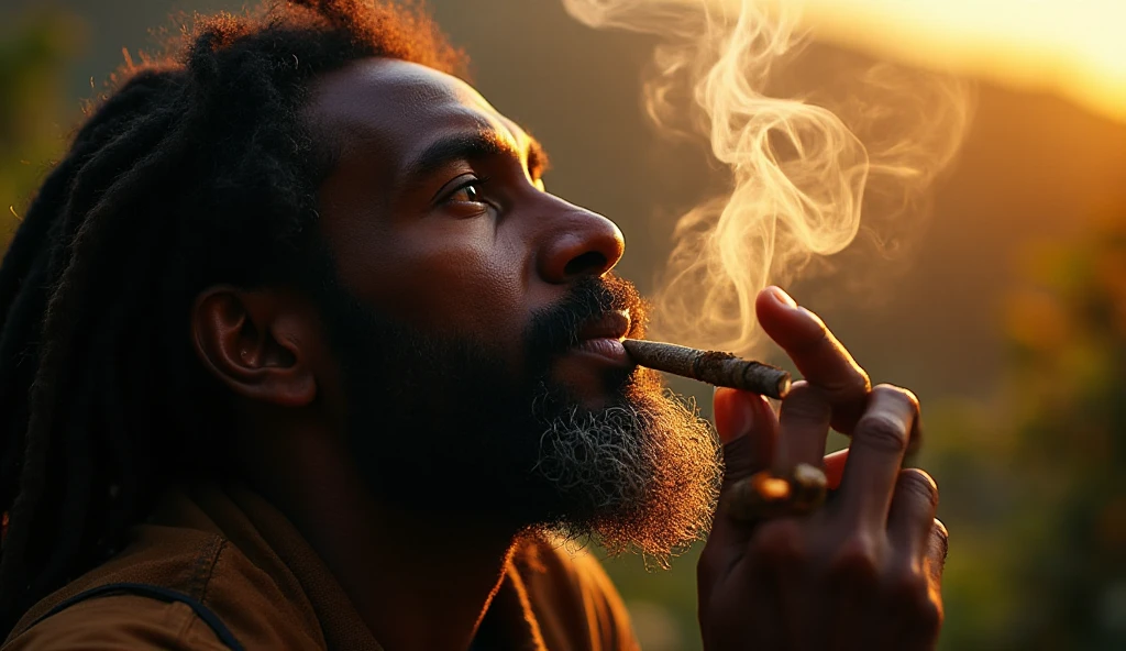 Sunset Rasta A powerful close-up portrait of the Rasta man with a wise, experienced ...