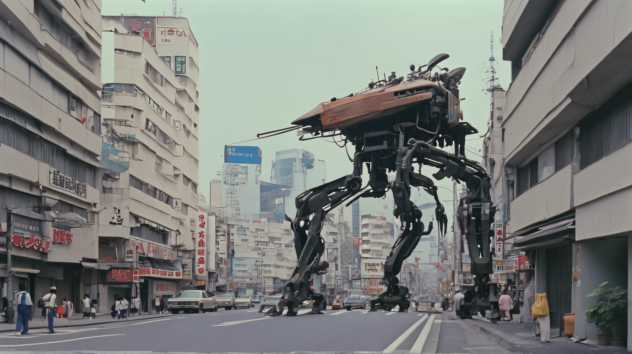 giant robot with cannons, , reelmech, Machinery Parts, Machinery , joint,
there are many cars and people on the city roads., Japan 1980s , in downtown Japan, Tokyo cityscape, Streets of Japan, vintage footage of Tokyo cityscape, Tokyo cityscape set in 1982, Tokyo cityscape, Japanese 80s photo, Streets of Japan, in the Tokyo cityscape, Kodachrome : : 8K Yen, vintage photo, 1970's Prints