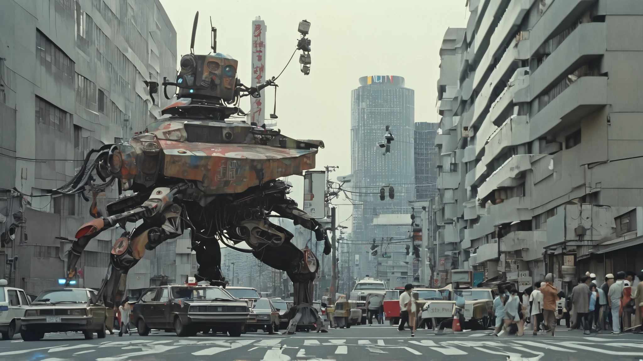 giant robot with cannons, , reelmech, Machinery Parts, Machinery , joint,
there are many cars and people on the city roads., Japan 1980s , in downtown Japan, Tokyo cityscape, Streets of Japan, vintage footage of Tokyo cityscape, Tokyo cityscape set in 1982, Tokyo cityscape, Japanese 80s photo, Streets of Japan, in the Tokyo cityscape, Kodachrome : : 8K Yen, vintage photo, 1970's Prints
