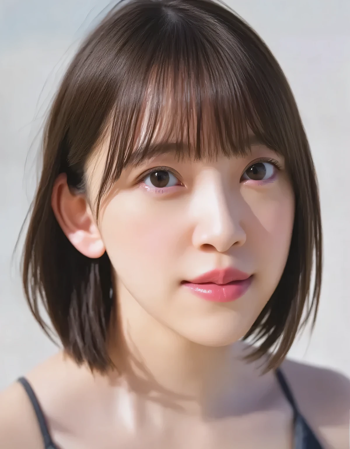 Beautiful Young Woman, Euphoric Smile , Extremely pouty lips, lips pushed forward, Lipsきつくキスしたくなるような口元, Lips、sharp O-shaped with a soft texture, Exaggerated Kiss Face, heart shaped lips , super glossy pink lips, red face, Red ears, Black Camisole, I can see my collarbone, close-up, facing upward, whole head in frame, soft studio lighting, Extremely pursed lips, Protruding Lips , Strong Gloss on the lips, moist lips, lips focus, plump lips, Smooth skin with a soft texture, Slightly downy hair, skin pores are subtly visible, strong feeling of love, face is slightly tilted back
Light :2.0))