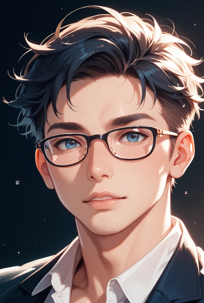 young man with glasses, with gray background, looking towards the camera, cartoon style