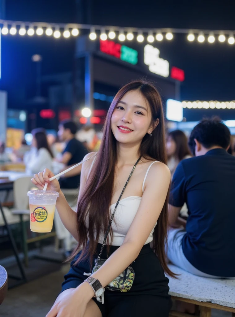 A 20-year-old woman with a very cute face like a 15-year-old idol　Smiling Kindly　(((Whole body)))　(((Full body portrait)))　Sheer blouse　()　　　A crowded and stylish wine bar at night　Cinema lighting　Natural light　Artistic　High level of artistry　RAW Photos　Genuine　High quality that is indistinguishable from real life　Real Stick　High resolution