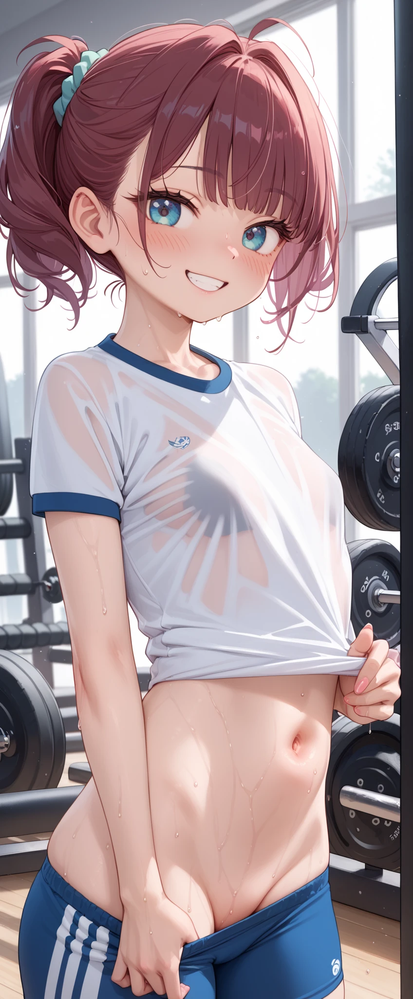 high resolution, Adult Women , Good Lighting, Despicable, , (I haven't taken off my clothes), (((Gym Clothes,))), , Abdominal area only, (), , cute face, I' m I'm so embarrassed that I blush, smile yang, ((sweaty)), ((wearing a pink baggy t-shirt clear))(stuffy)()