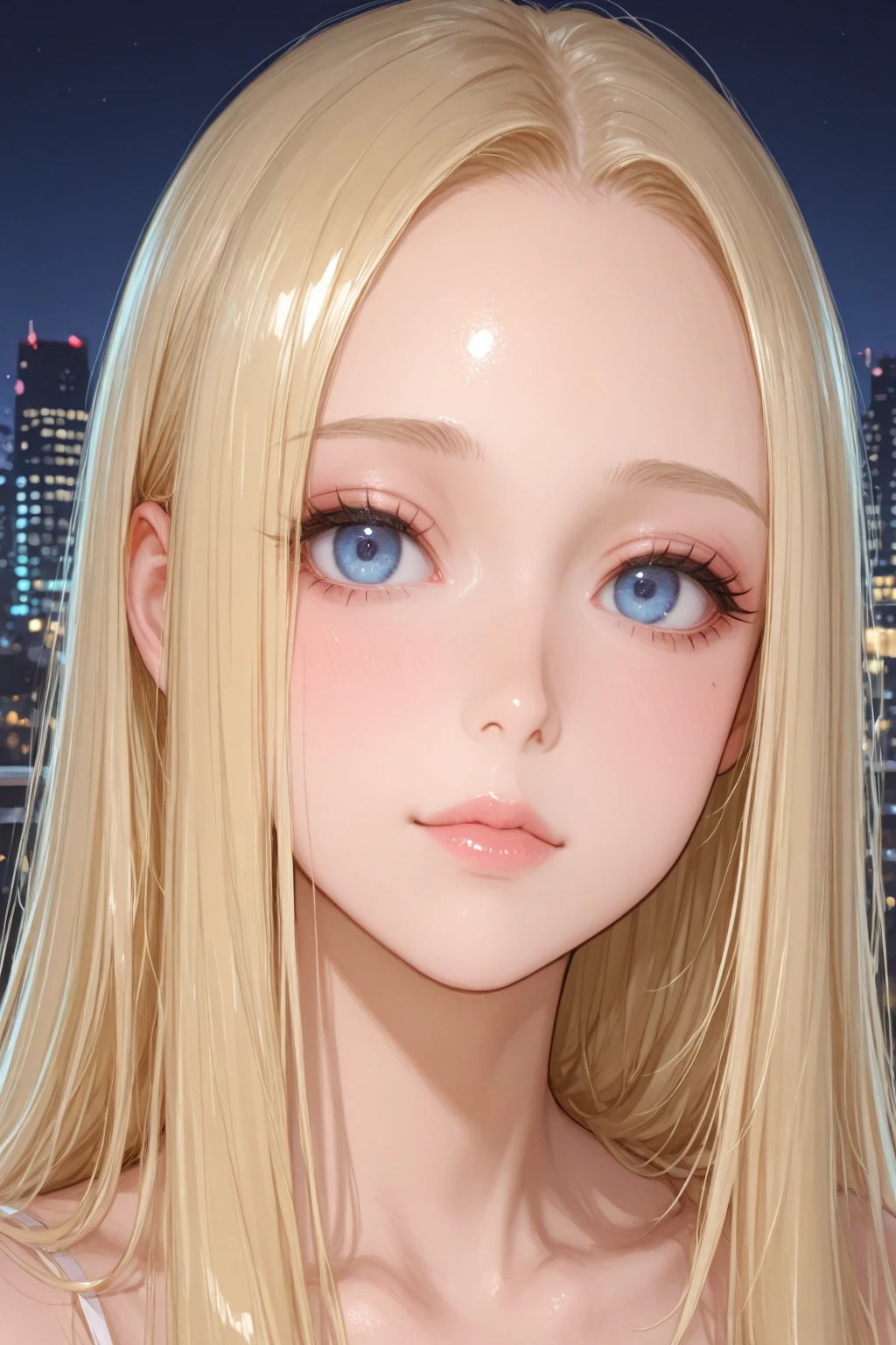 Beauty, Mystical Eyes、Big 、Super 、Pale skin、Shiny Hair、Super long hair、Loose and fluffy perm、Close to blonde、Are fat、fat、smile、Heavy makeup、Pink lipstick、Thick lips、Moisturized lips、Plump、、Indian、spring、Blue sky、White cloud、looking at the camera、Has bangs、Bangs fall on the forehead、Heavy makeup、Heavy makeup、The face is dark、Exotic Face
