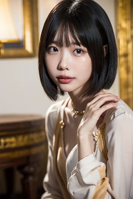 goddess　Black Hair　short hair　crown　accessories　Golden Clothes　Facing forward　30th Generation