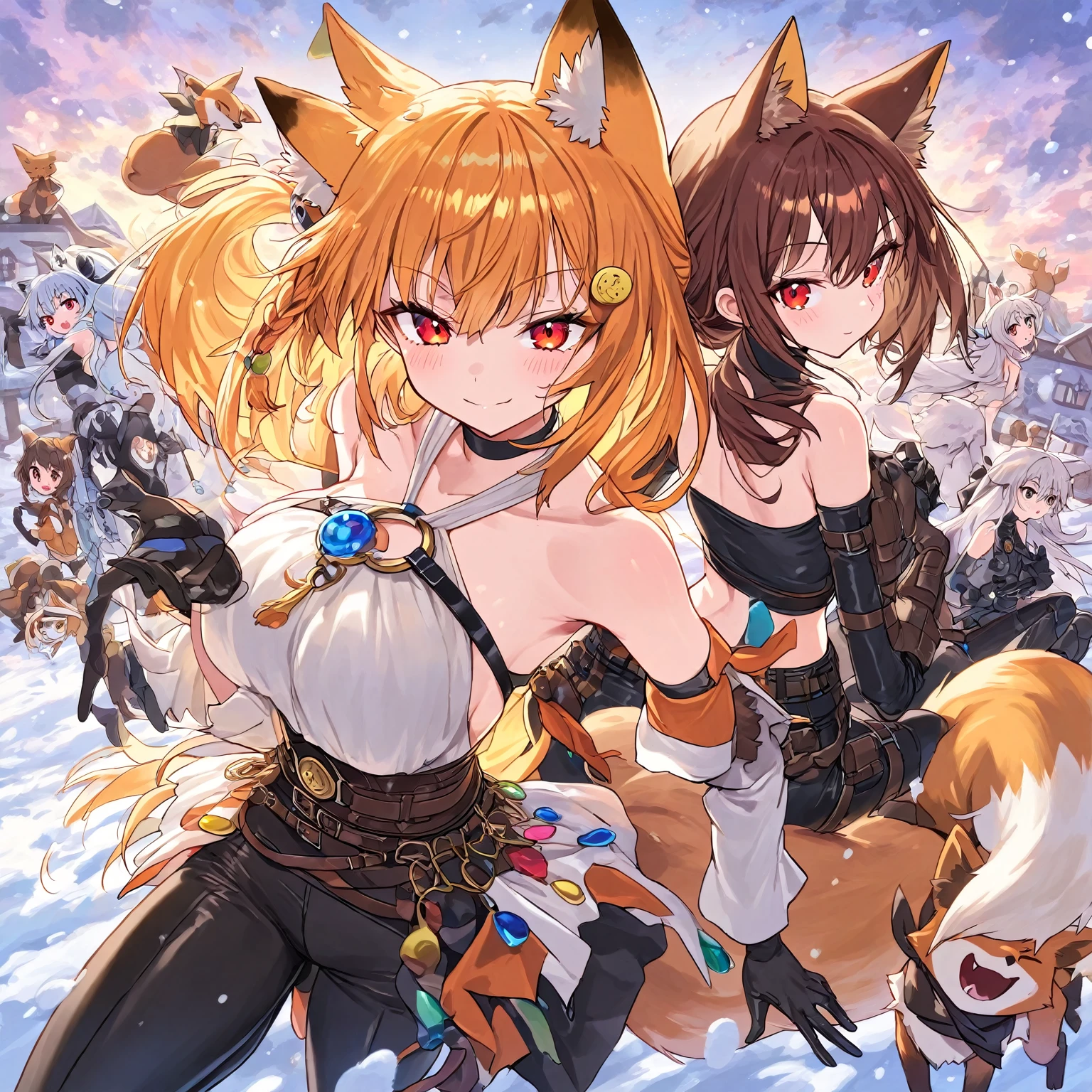 china dress, stocking, female furry mini cute style, holo a wolf girl, girl in a string  with a fox tail, female furry mini cute style, holo a wolf girl, realistic , furry brown body, holo if a wolf girl, furry, fox tail, swimsuit, furry art!!!, small curvy ,  very obvious, The  contour pronounced, , fishnet stockings wrap the thighs, absurdly long hair, , Sci-fi, (), beautiful clothes , Lace, lace trims, lace clothing, lace clothing, , thick thighs, beautiful face, short skirt, Fox Woman、body covered with fur、huge-breasted、kawaii、shrine maiden、Japan white clothes,Red Hakama、torii gate,summer day、From below、Wide Shot、Very Wide Shot、A big smile