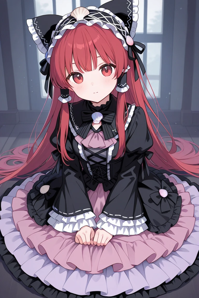 Red hair,Blue eyes,Twintails, Long hair, Solo, , Black stockings,{{Best quality}}, {{Masterpiece}}, {{Ultra-detailed}}, {illustration}, {Detailed light}, {An extremely delicate and beautiful},Little girl,Cute,Succubus, demon,Horns