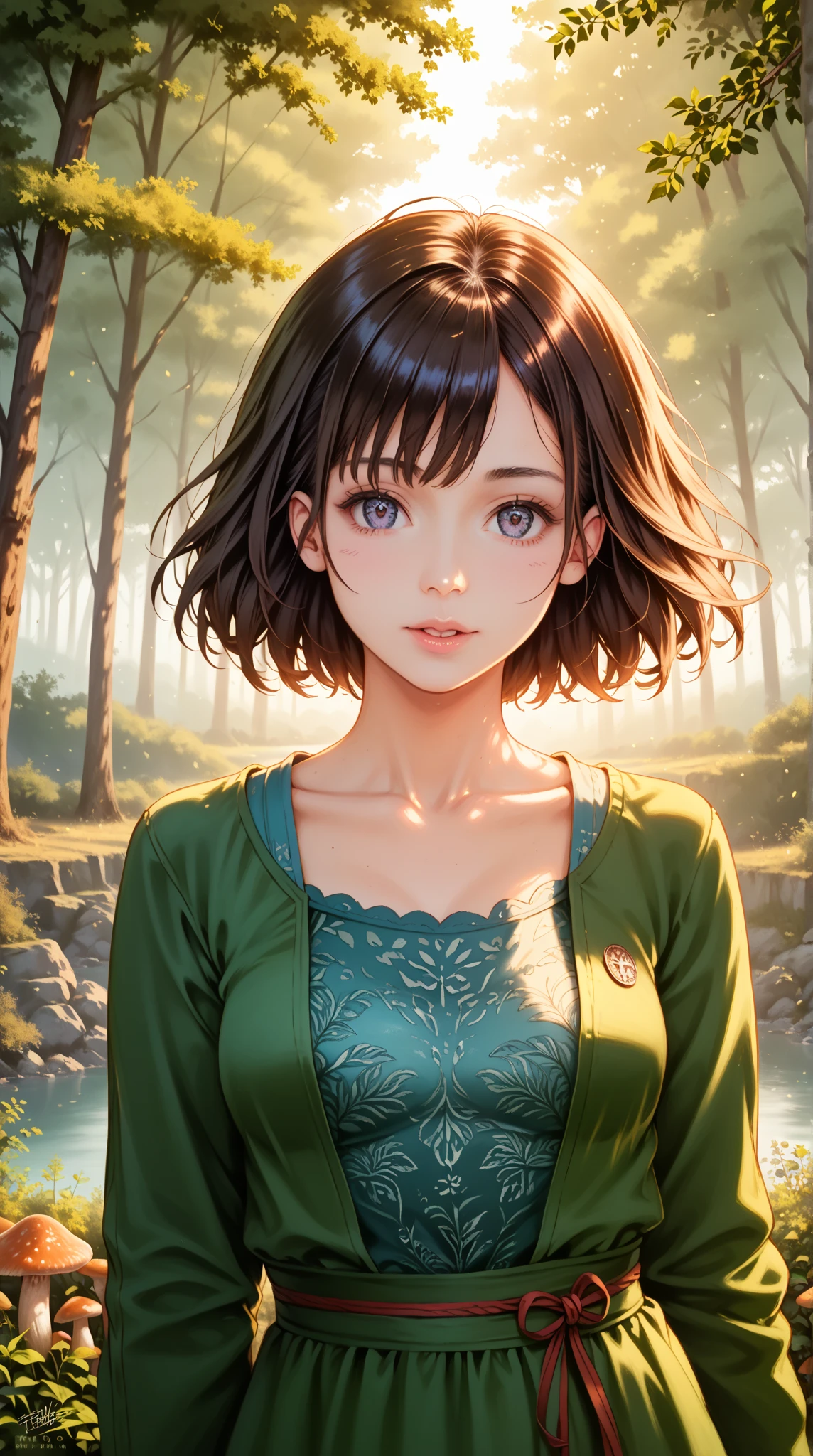 A close up of a woman in a green dress posing for a picture - SeaArt AI