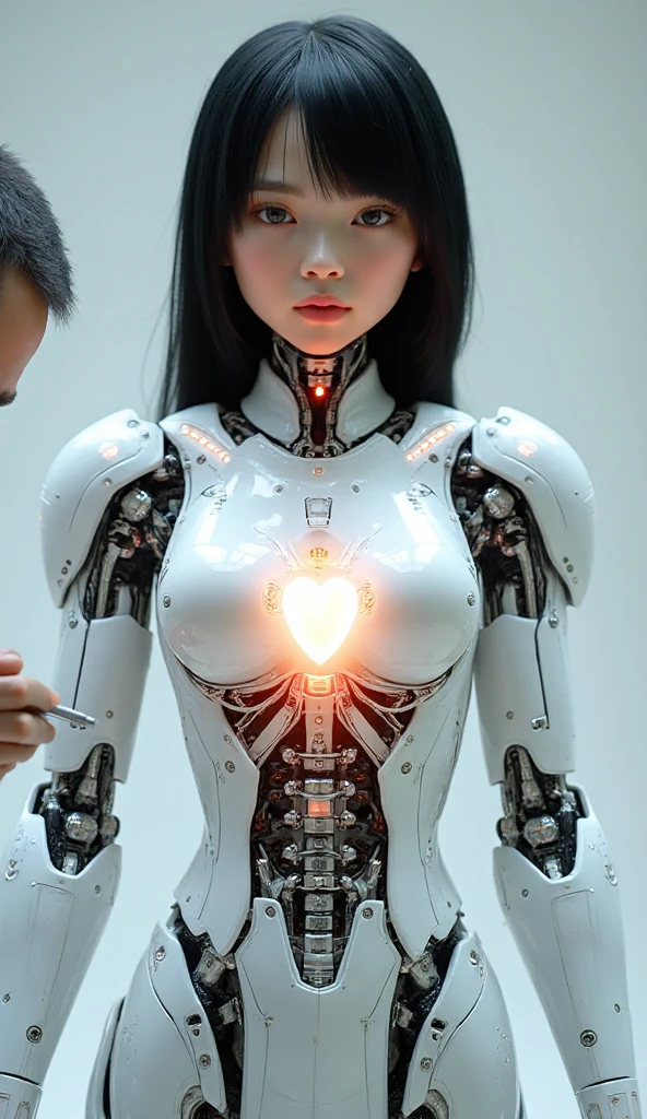 A humanoid android with a natural, lifelike human face and smooth black ...