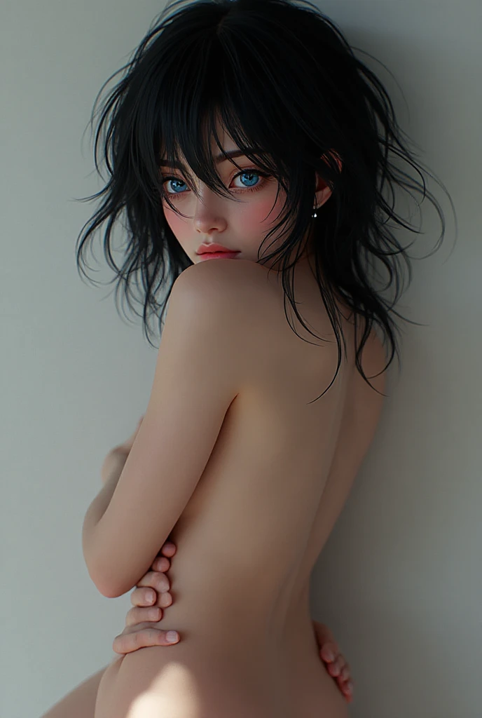 8K, Top Quality, Intricate Details, Ultra Detail, Ultra High Resolution, Masterpiece, close up shot, face shot, close up shot, portrait, face shot, passport shot, (full body: 1.1), Slender, Smile, ((smirk)) (Makeup: 0.4), ((,)), (Fluffy blue Eyes: 1.21), (()), 1girl, solo, 1 girl, ((, short hair ,bangs, blue hair, bangs, long hair, bangs, messy hair )), close up shot, , ((tall)), (((fit body))), (((slim face))), sharp face, ((, wind blow hair,  )) , (detailed face), sharp face, small lips,  ((, ,)), , ((craw pose, crawling)), detailed face, detailed , , ((detailed )), detail , Narrow Waist, Skinny, tall , 175 cm tall, Muscular, Navel, Exposed Abdomen, Pointed ,, Beautiful girl with accentuated slender abs: 1.4, Six Pack Abs: 1.4, Bust Botox, Big, Perfect Body, detail leg, (( dark background)), black background,