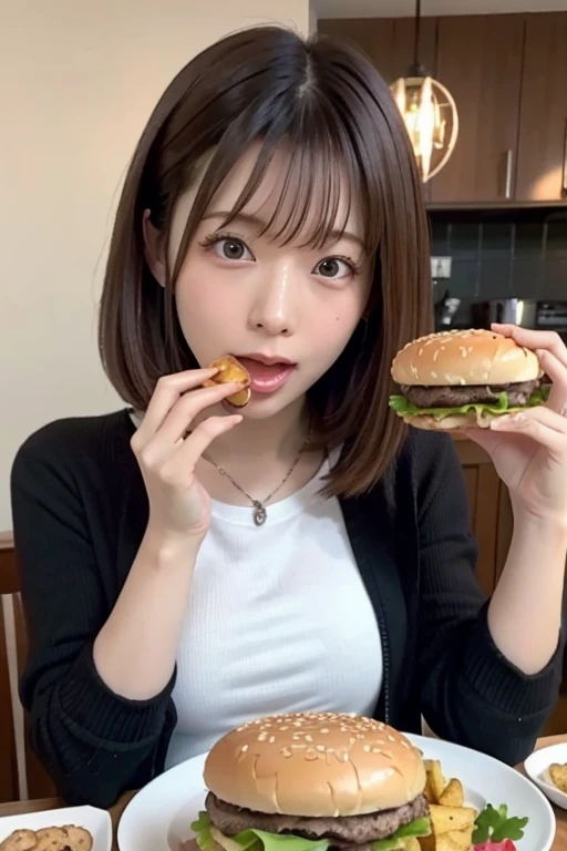 closeup shot , Best picture quality (8K, high resolution, Masterpiece: 1.2), super detailed,  215 Short Hair, 16-year-old woman, 

situation: Enjoying Hawaiian food at local food trucks and restaurants。
clothing: Casual summer dresses and shorts、sandals。
angle: Food trucks and restaurant exteriors in the background、A wide-angle shot of someone choosing food。Close-up shots of people eating loco moco and poke bowls。Showing the deliciousness of the food and the expressions of people enjoying it。

Close-up of face 

, random cute pose ,big eyes ,Puffy eyes ,  Heart Pupil, blush  , huge shy smile , salute
