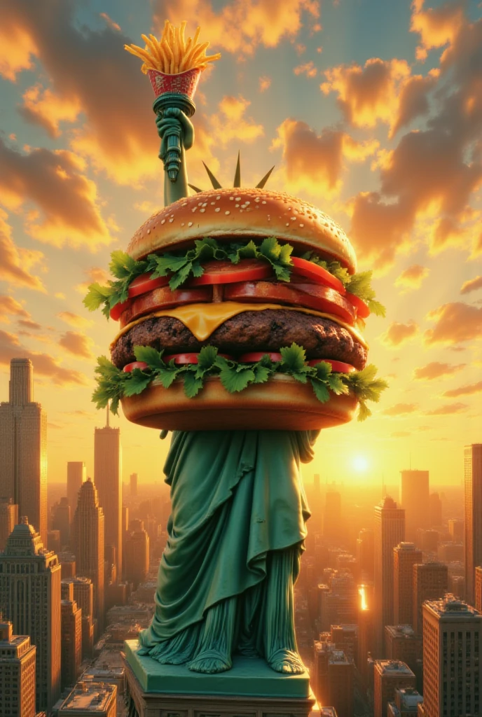 Fat Statue of Liberty　Lying down　Eat a hamburger　There are 10,000 hamburgers　