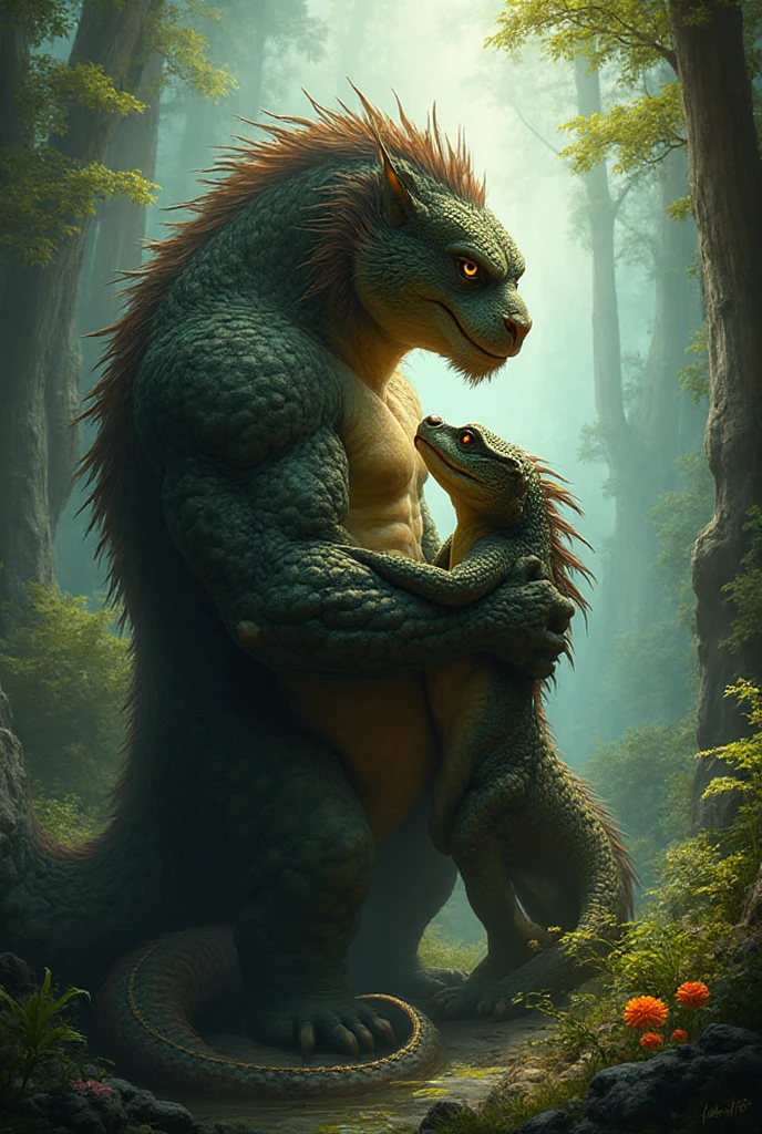 ultra detailed), a beautiful and detailed full size portrait of a female anthro human getting  by a big monster, horned, dragon, scalie, pregnant human, , monster  human, , lying on back, dominating male ,  in , kissing, torn clothes, clothes in ground, shirt, monster/human, male/female, screaming, feral on human, non-mammal breasts, back view, big body, sexy body, goddess, wide hips, kenket, Ross Tran,ruan jia, trending on artstation,foxovh, cenematic lighting, big butt, being watched, down hill, raining, vines, dirt, detailed background, night, , sad, blush, detaled eye, long , big , , high angle view, close up vie,  in mouth
