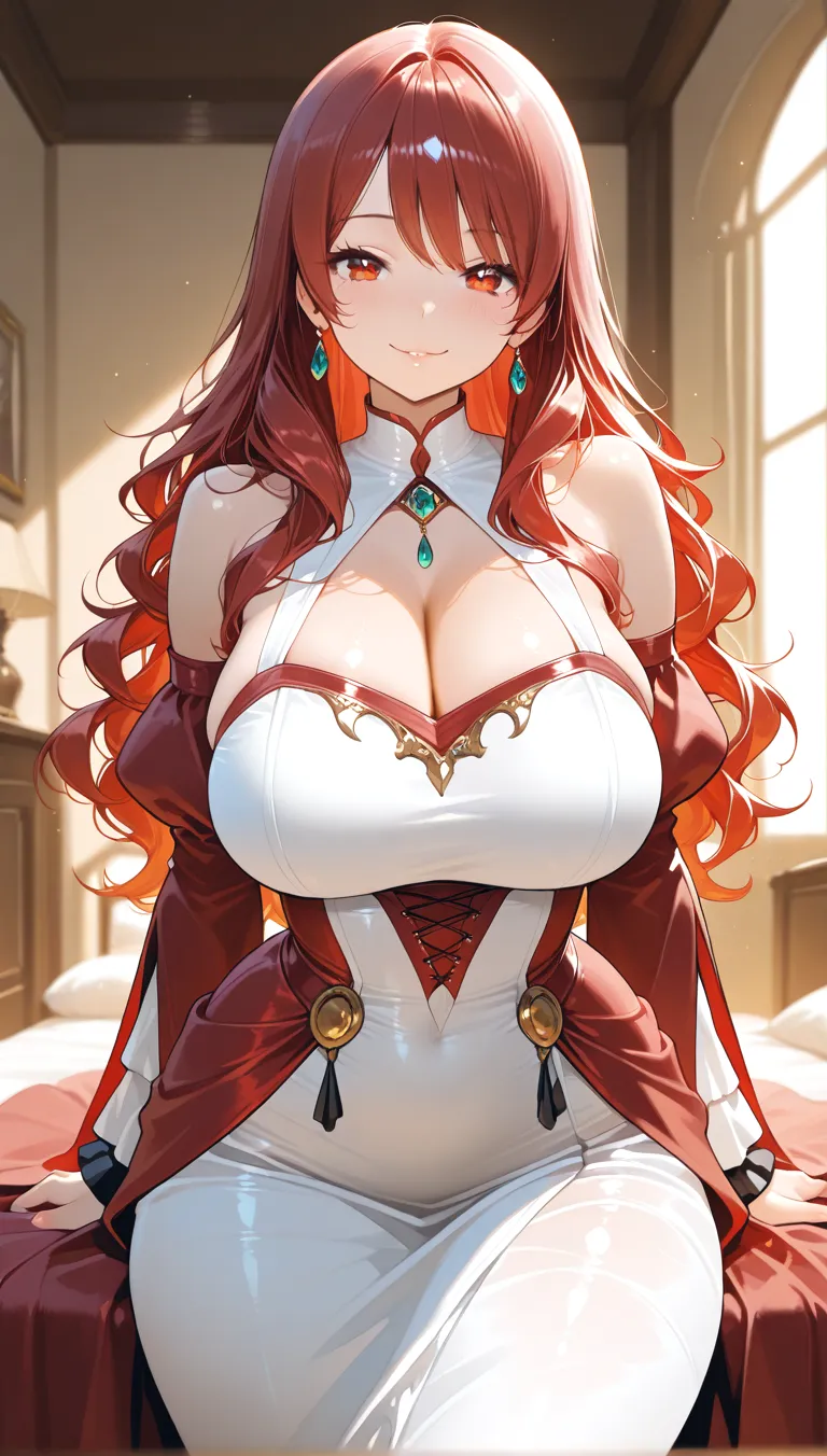 Masterpiece, Female, 20s, full body, cinematic lighting, parted lips, very detailed, perfect face, (????????????: 1.6), disproportionate ???????, bright coral lips, (very long crimson red hair and smooth: 1,2), golden eyes