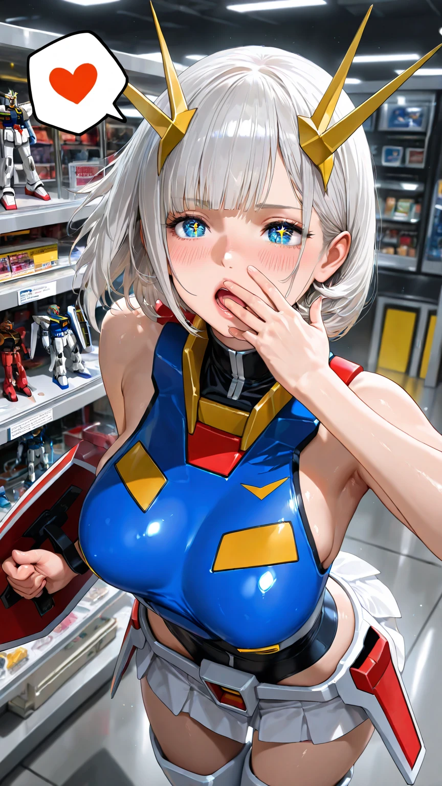 Stylish thicc Alt female. American girl, Beautiful face, In her late 20's. trapped inside "automated tickling device". She is inside a large machine. Padded down to a chair, arms restrained above her head, armpits shown. She wears explorer's shorts and an unbuttoned blouse, her body immobilized by straps and padding. Tickled by the machine. Laughing in pleasure, tickled silly, automated tickling gloves, hands touch her upper body.