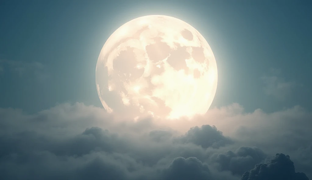 A surreal dreamy cinematic digital photograph of an oversized full moon ...