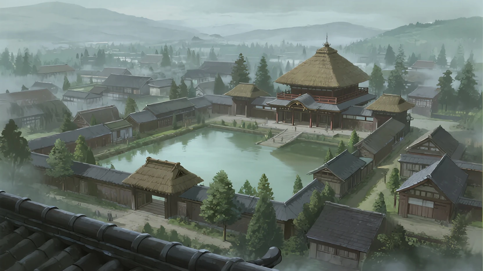 There is a manga of a village with many people, Traditional Chinese concept art, Chinese village, pastoral environment, Chinese village, Old ethnic style village, Chinese style illustration, Pintura em grande estilo, Ethnic villages, Ethnic villages and towns, Idyllic game，game screenshot