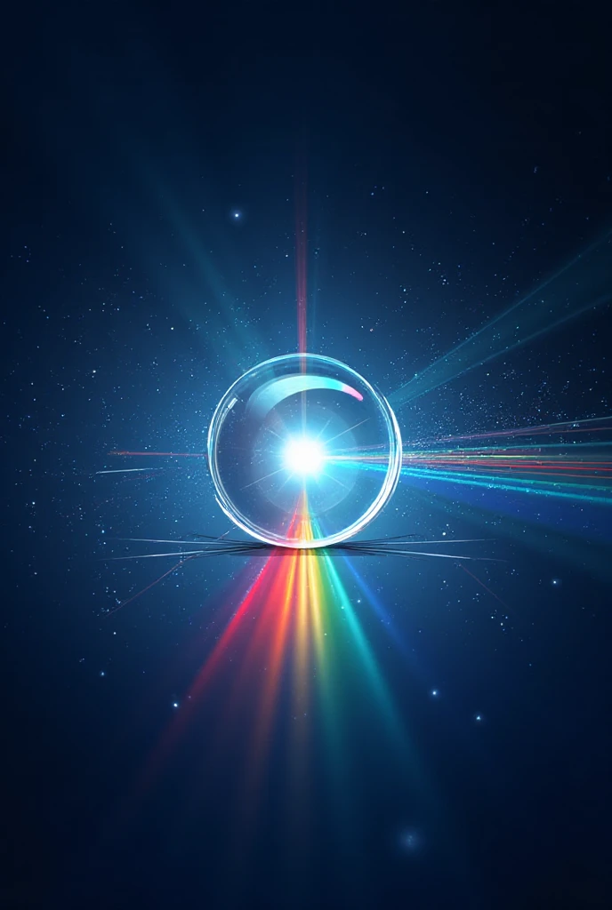 · The main visual：
  · Background： 深邃的藏blue色或黑色渐变背景，symbol of the universe and the unknown。
   · Core image： A crystal clear optical lens（such as a convex lens or Fresnel lens）is in the center of the picture，, a deep dark blue or black gradient background，has wonderful dispersion，forms a clear、, the sharp rainbow spectrum（red、orange、yellow、green、blue、靛、Purple）。
  · Details： The light is drawn in vector style，Precise lines ，The light path is clearly identifiable，reflects scientific rigor。A pure white ray emits {x} {x} from the left side {x} You can add faint waveforms of light waves or interference stripes to the background，adding layers and scientific elements。
 · Text layout：