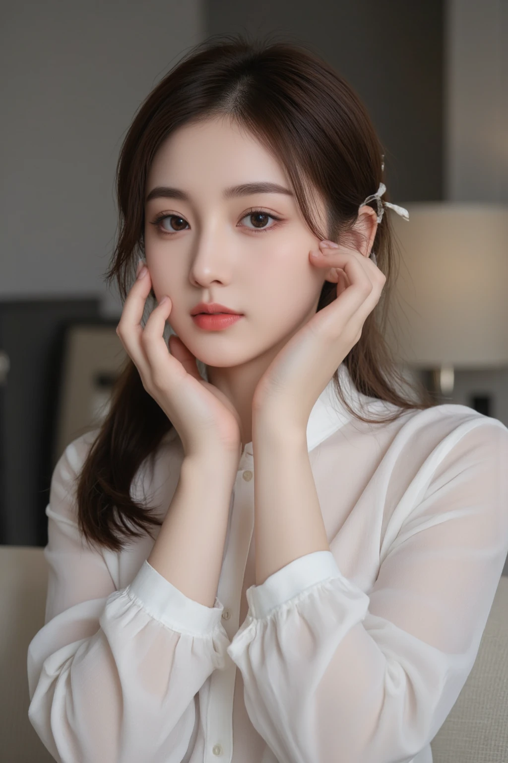 8K, Ultra-high resolution, highest quality, masterpiece, Surreal, photograph, 1 girl, (16 years old:1.3), pretty girl, Cute face, Beautiful eyes in every detail,masterpiece,highest quality, Tabletop, 超A high resolution, (Photorealistic: 1.4), One woman, looking at the camera, Fashionable autumn clothes, Japanese women, 34 years old,Luxury Bags, Luxury Watches, Famous Brand Autumn Goods,Domestic travel（Fukuoka）,Traveling alone,Brown Hair,Short-haired,necklace、Glamour,Amorous,,Bold Pose、Look at the audience、beauty,Long neck、Smile a little、Please close your mouth and laugh、(((Ideal body proportions))),A cup small breasts :2,、Portraiture:2、Perfect 、Vivid details、detailed、Surreal、Light and shadow,Strong light,Fashion magazine cover,Thin lips