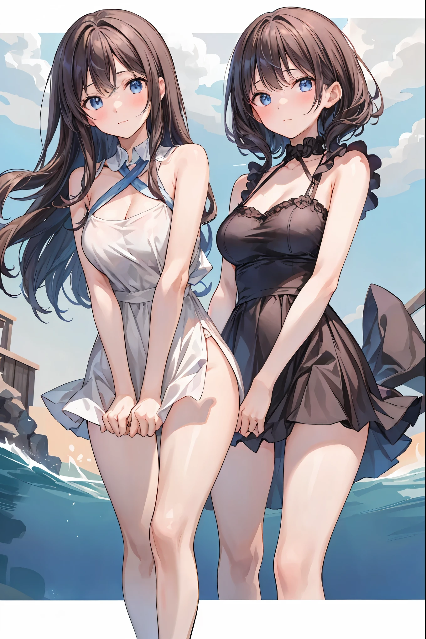 star座のパーソナリティ化,夜空に輝く十二star座がpeopleの姿を得て舞い降りる,流star、空から降り注ぐ流star、無数の流star群、girl2people,they look the same,Gemini girl,twin girls,monozygotic,soft expression,year zero,graceful behavior, Delicate Shape ,細部までこだわり抜かれたRealistic表現,exquisite digital art,Mysterious Night Sky Background,star々white Greek style dress,High Quality,4K,Ultra Fine,Realistic,picture that follows the skin,HDR,UHD,expert level with delicate background,Vivid Colors,bokeh